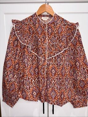 Sonmer Women's Ikat Ruffle Blouse